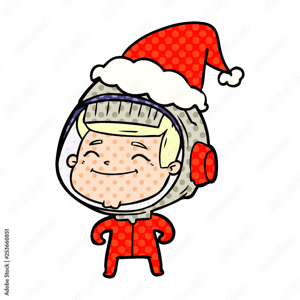 happy comic book style illustration of a astronaut wearing santa hat happy comic book style illustration of a astronaut wearing santa hat