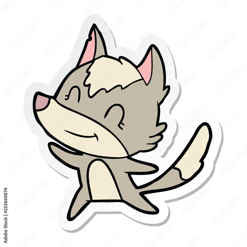 Naklejka premium sticker of a friendly cartoon wolf