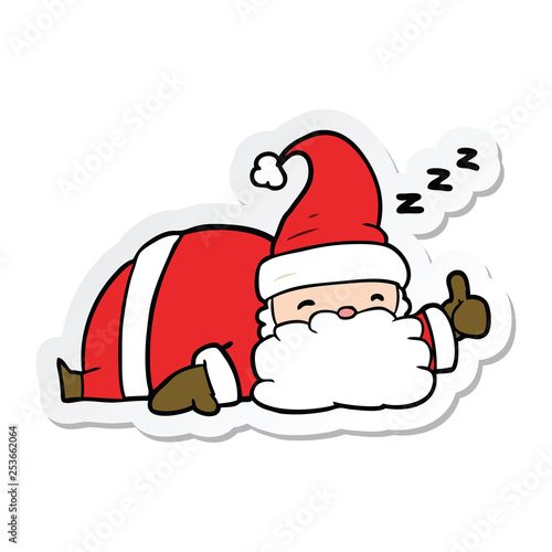 sticker of a cartoon sleepy santa
