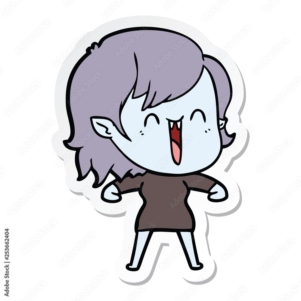 sticker of a cute cartoon happy vampire girl sticker of a cute cartoon happy vampire girl