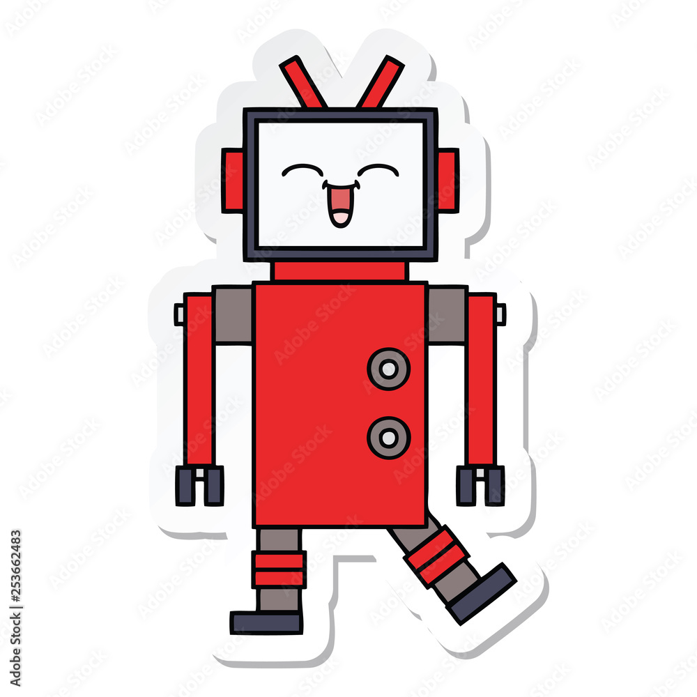 sticker of a cute cartoon robot sticker of a cute cartoon robot