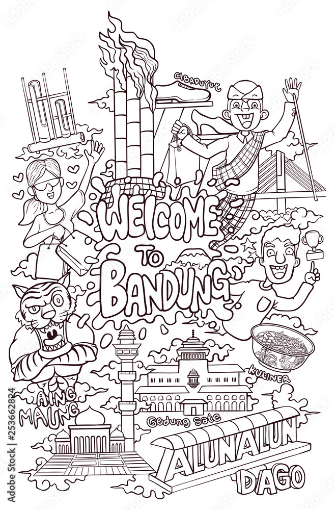 outline illustration of bandung city