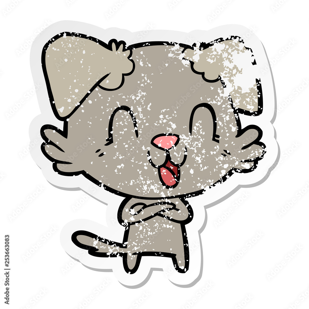 Fototapeta premium distressed sticker of a laughing cartoon dog