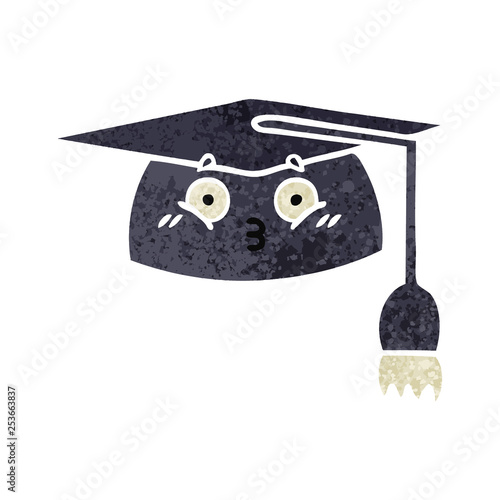 retro illustration style cartoon graduation hat
