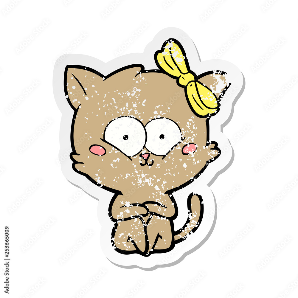 distressed sticker of a cartoon cat distressed sticker of a cartoon cat