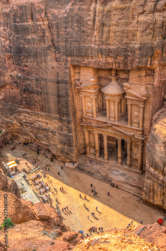 Aerial view of Al Khazneh tomb also called Treasury at Petra, Jordan photo