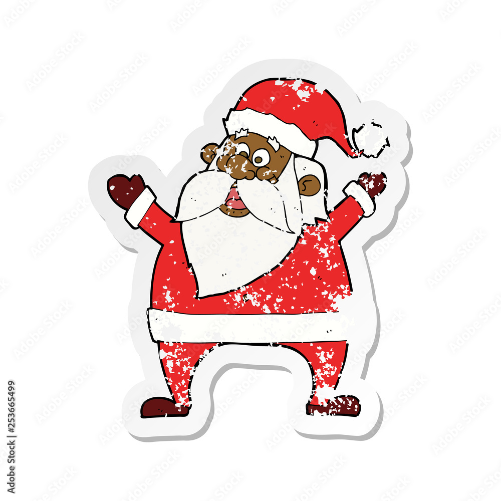 Obraz premium retro distressed sticker of a jolly santa cartoon