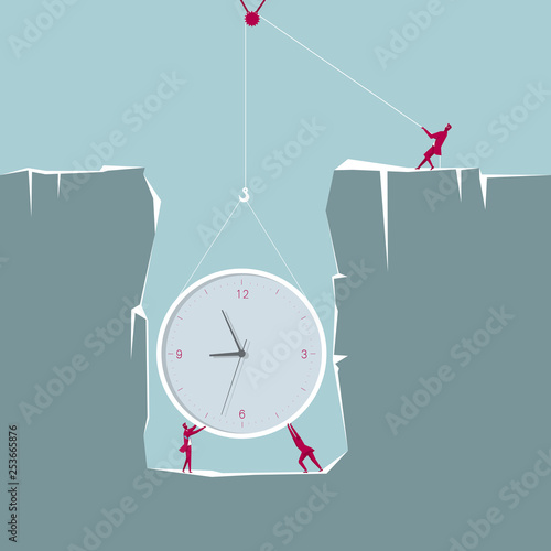 Lift a huge clock from the trap. The background is blue.