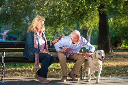 Happy Senior couple outdoors with dog enjoying © FS-Stock
