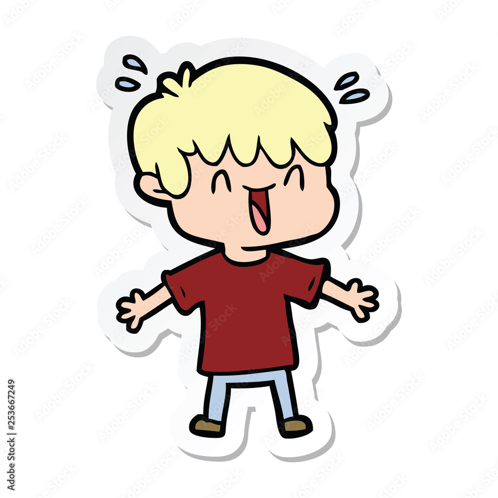 sticker of a cartoon laughing boy sticker of a cartoon laughing boy
