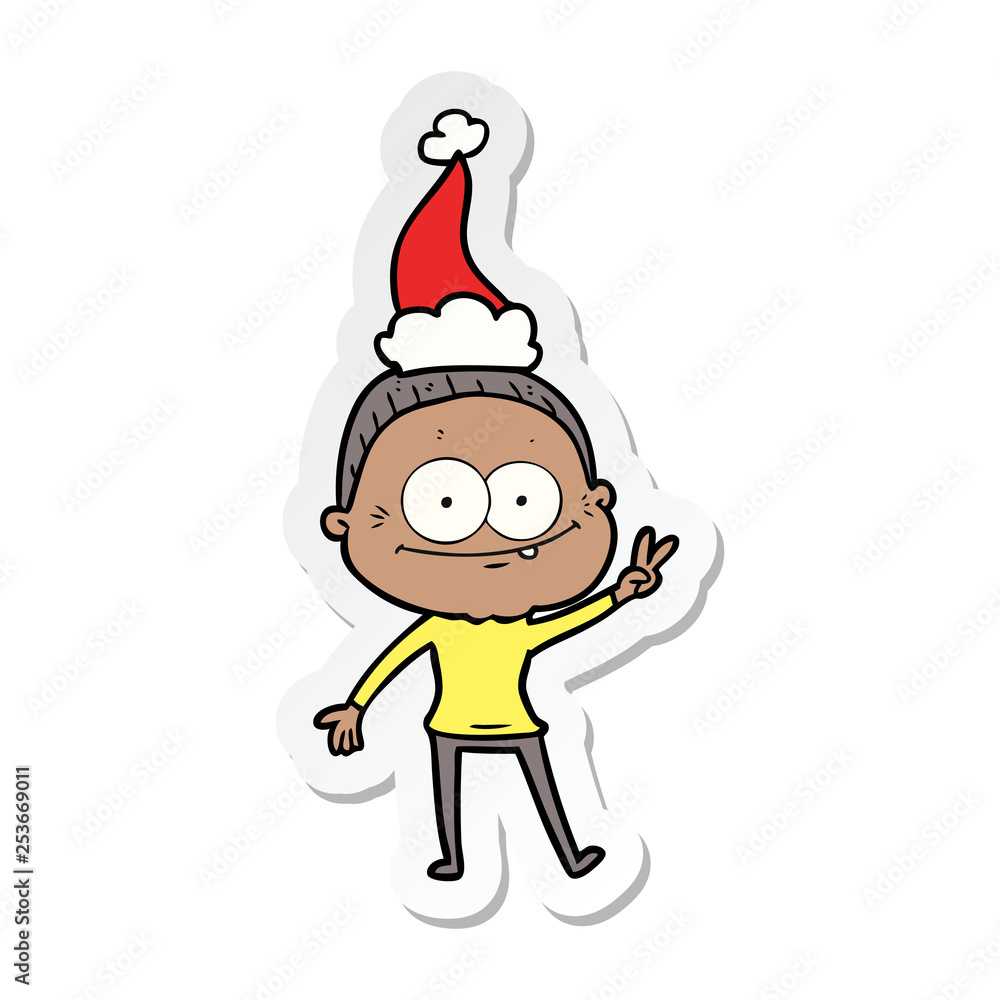 sticker cartoon of a happy old woman wearing santa hat sticker cartoon of a happy old woman wearing santa hat