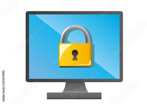 フラットデザインのパソコンのイラストとインターネットイメージ