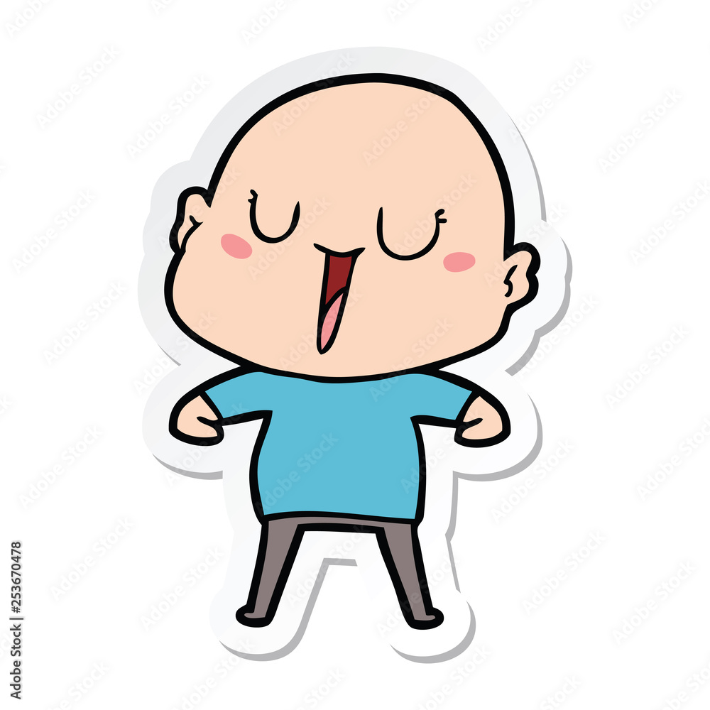 sticker of a happy cartoon bald man