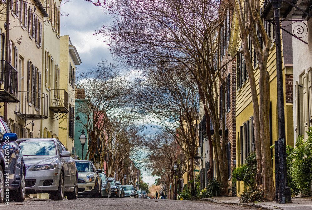 Colorful residential city street