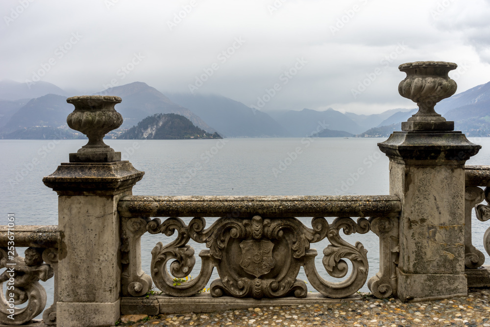 Fototapeta premium Italy, Varenna, Lake Como, a wall overlooking the lake