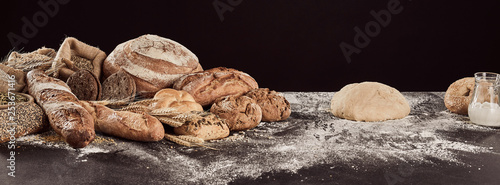 Fényképezés Rustic bread preparation concept panorama