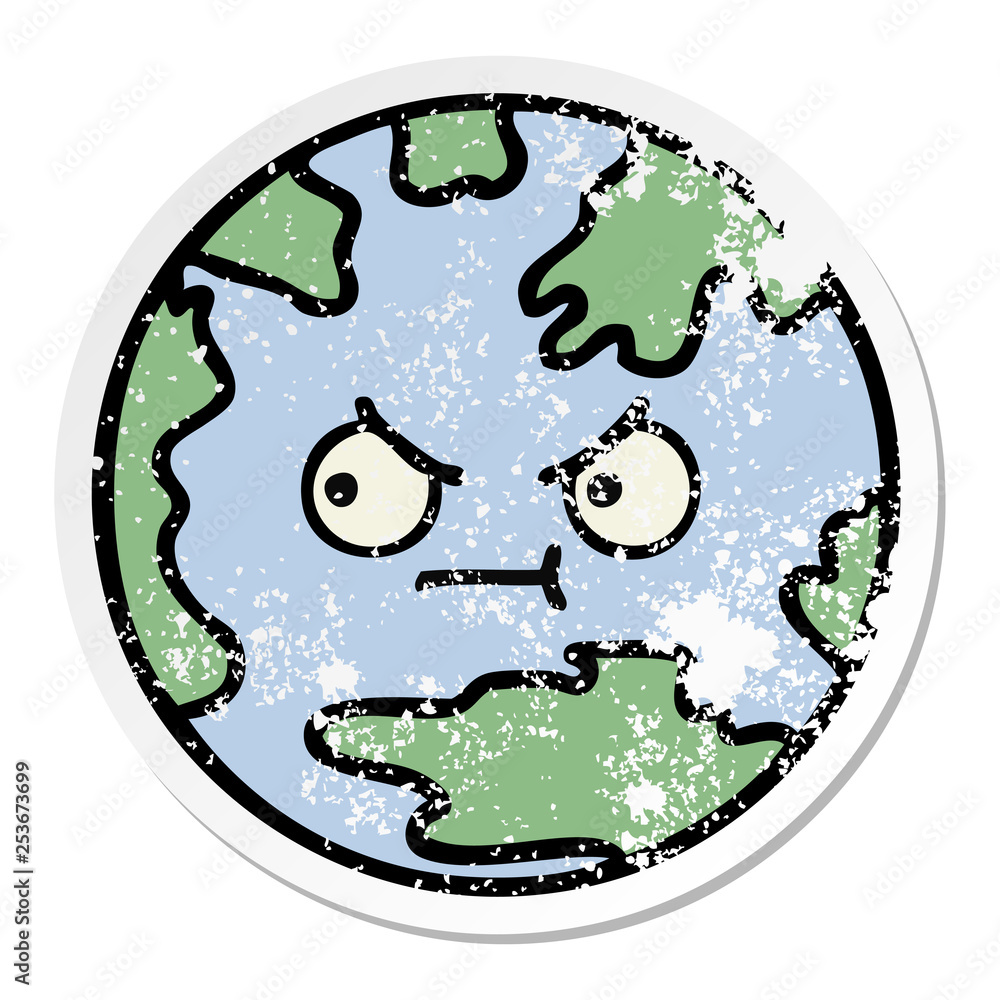 Obraz premium distressed sticker of a cute cartoon planet earth