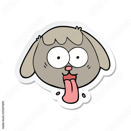sticker of a cartoon dog face panting