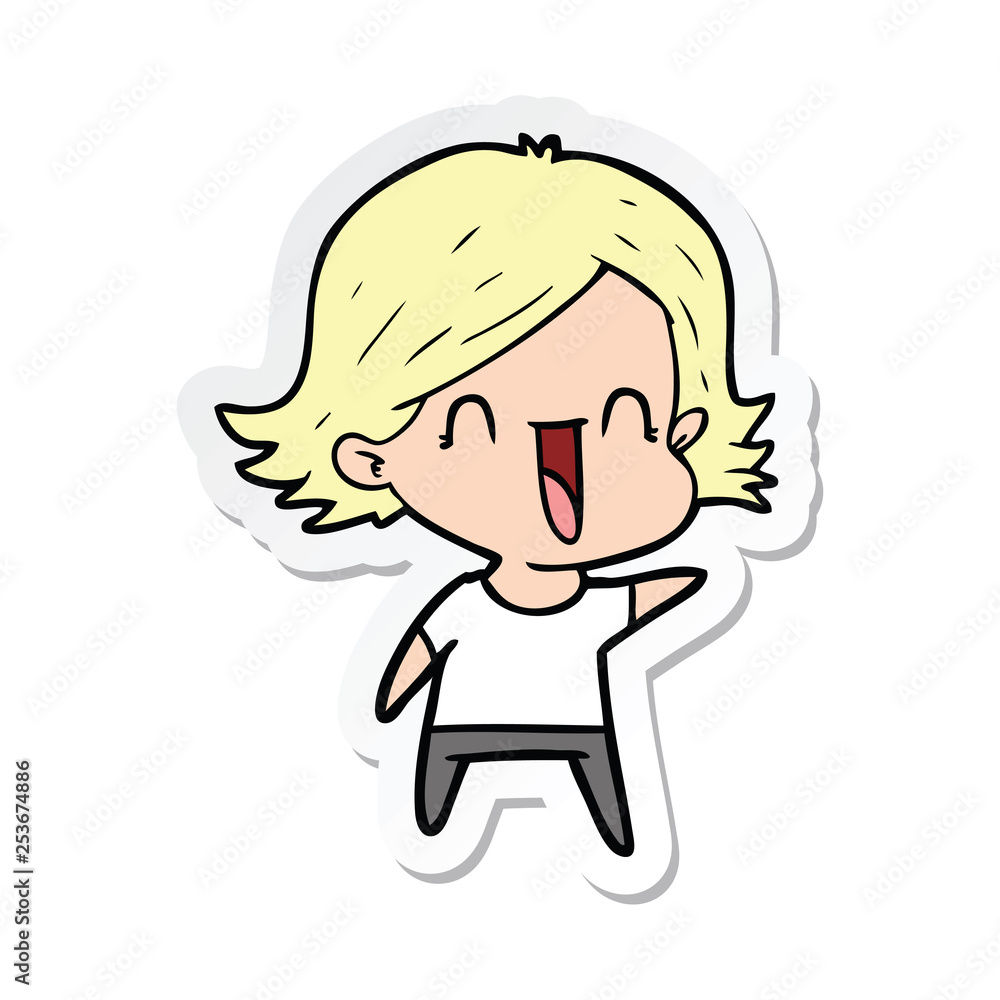 sticker of a cartoon happy woman sticker of a cartoon happy woman