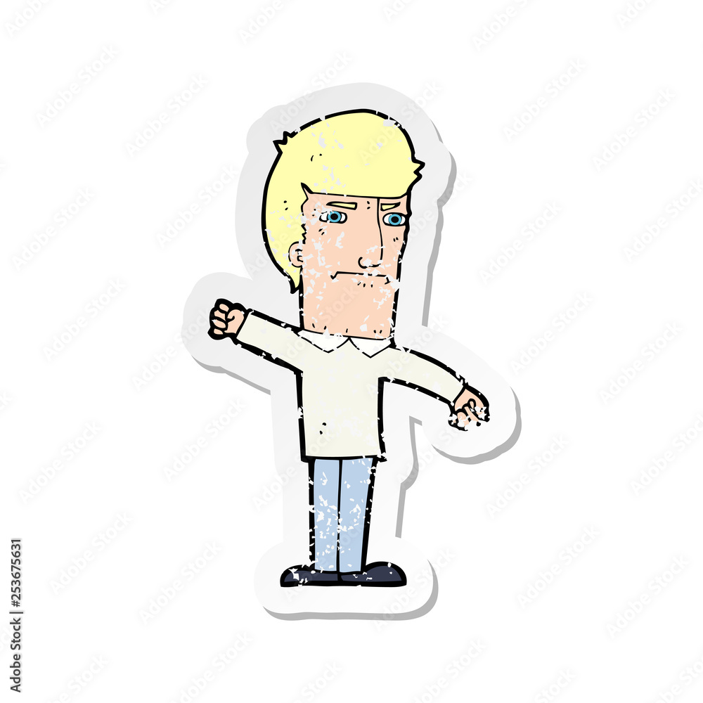 retro distressed sticker of a cartoon angry man retro distressed sticker of a cartoon angry man