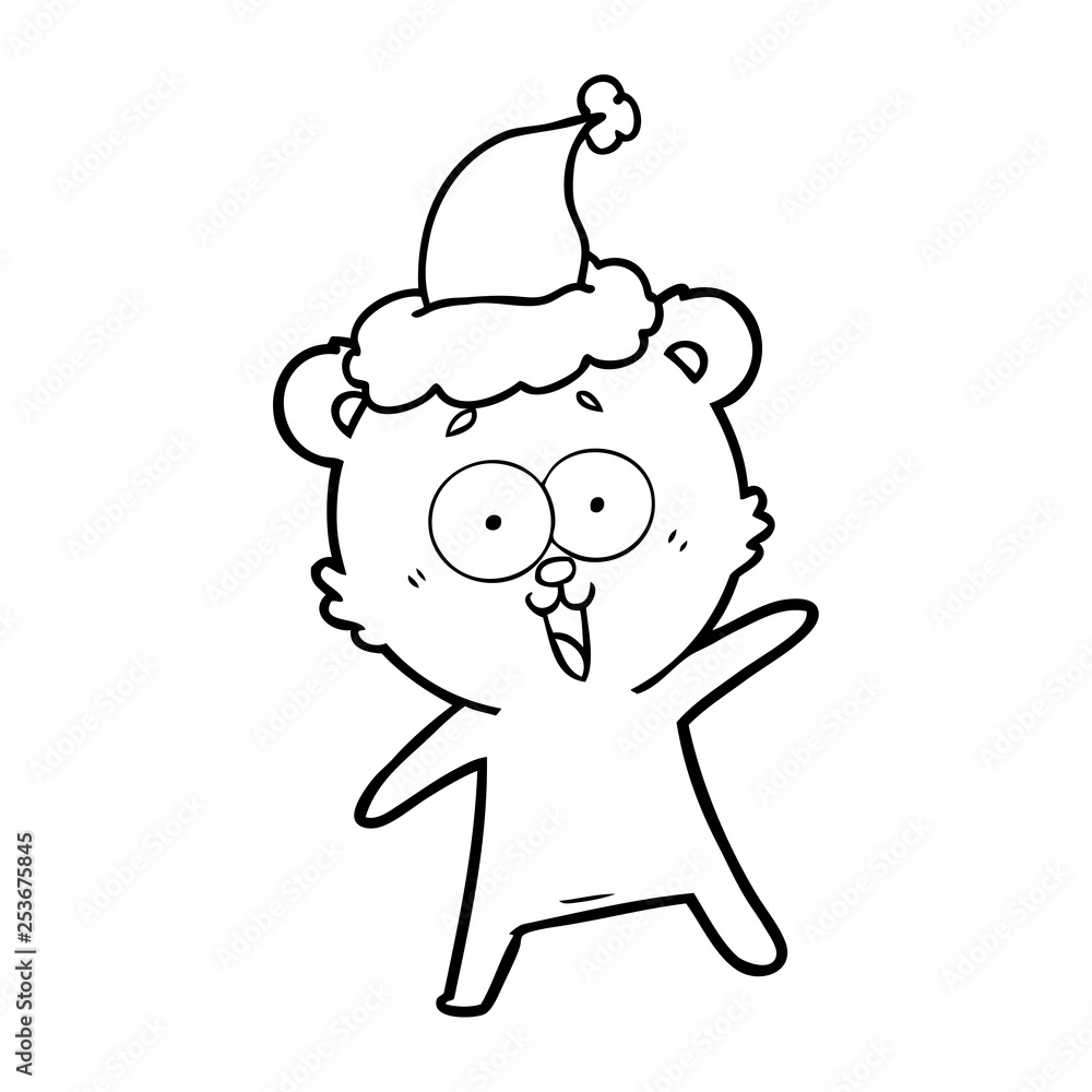 laughing teddy bear line drawing of a wearing santa hat laughing teddy bear line drawing of a wearing santa hat