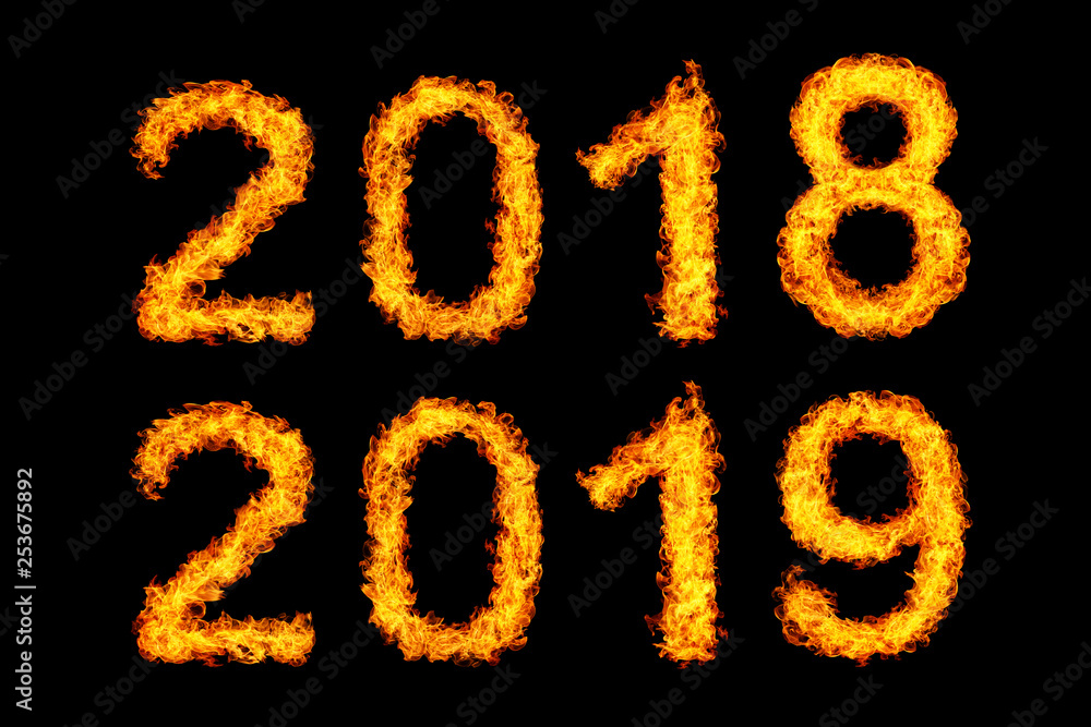 New Year 2018 - 2019 made from fire flame New Year 2018 - 2019 made from fire flame