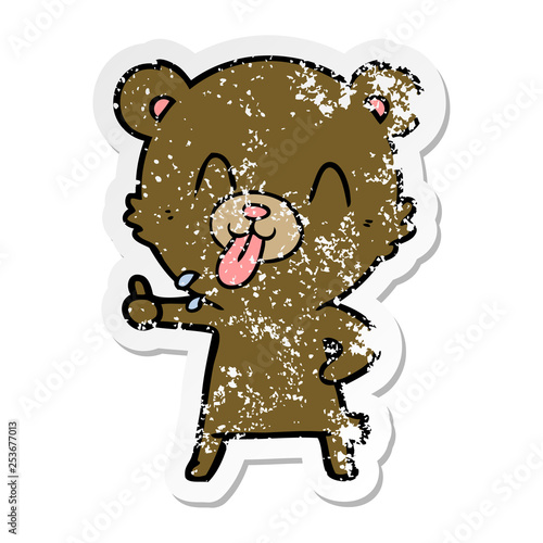 distressed sticker of a rude cartoon bear