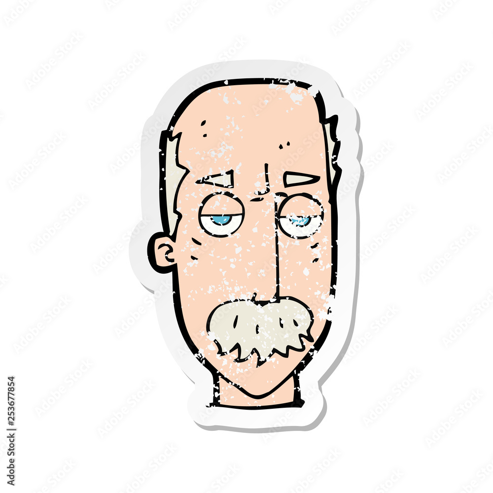 retro distressed sticker of a cartoon bored old man