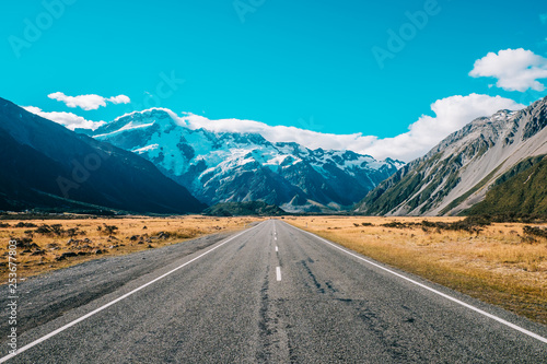 Landscape of road leading into Mountains
