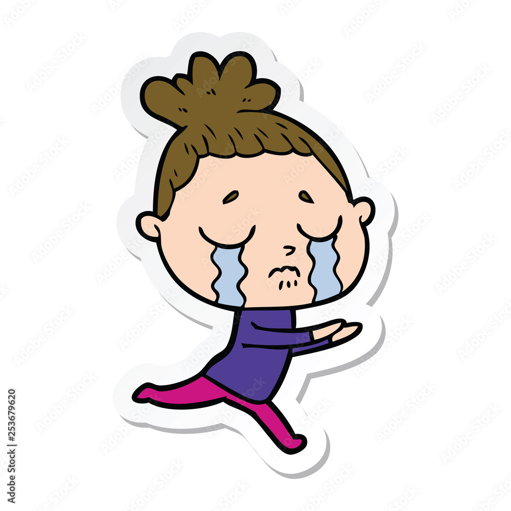 sticker of a cartoon crying woman sticker of a cartoon crying woman