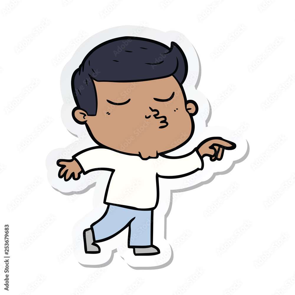 sticker of a cartoon model guy pouting sticker of a cartoon model guy pouting