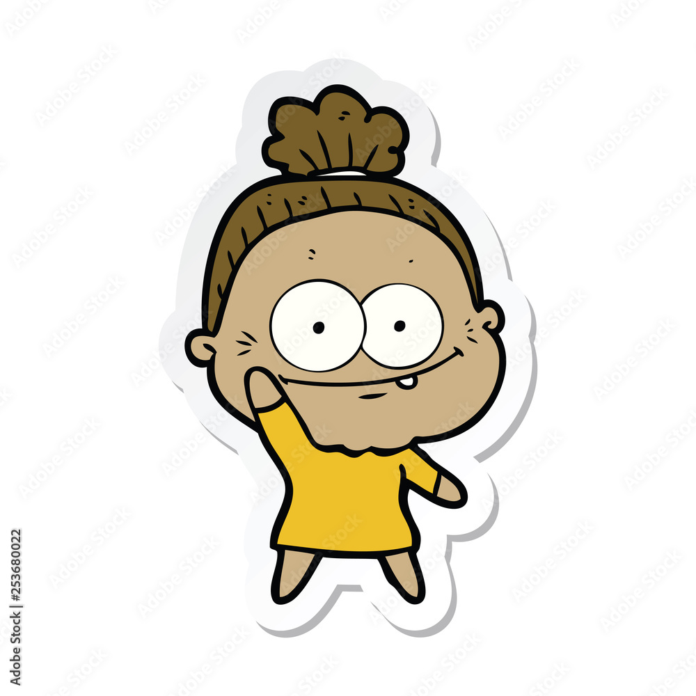 sticker of a cartoon happy old woman