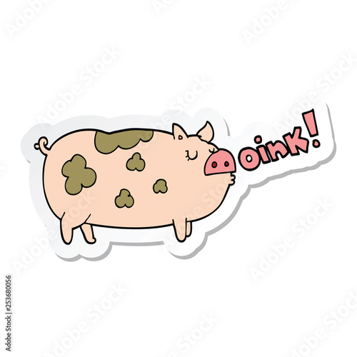 sticker of a cartoon oinking pig