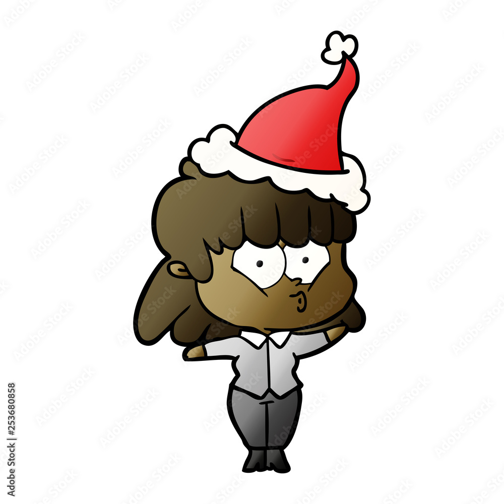 gradient cartoon of a whistling girl wearing santa hat gradient cartoon of a whistling girl wearing santa hat