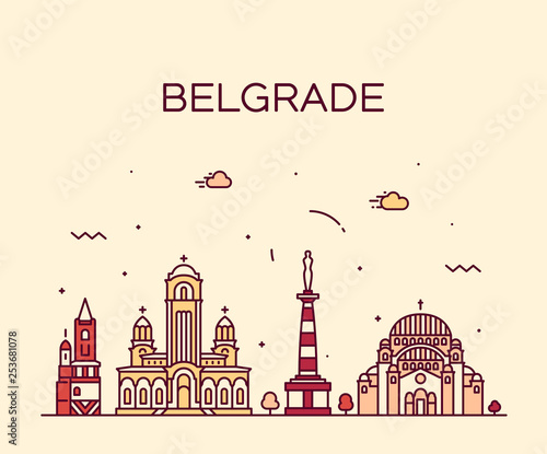 Belgrade Serbia skyline vector city linear style