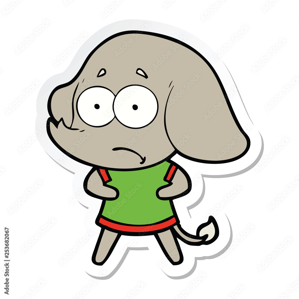 Fototapeta premium sticker of a cartoon unsure elephant