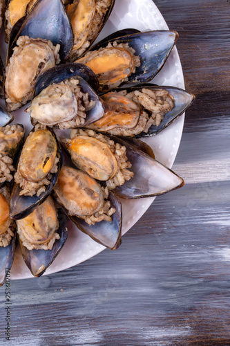 Canvas Print Turkish style stuffed Mussels, Midye Dolma mediterranean cuisine