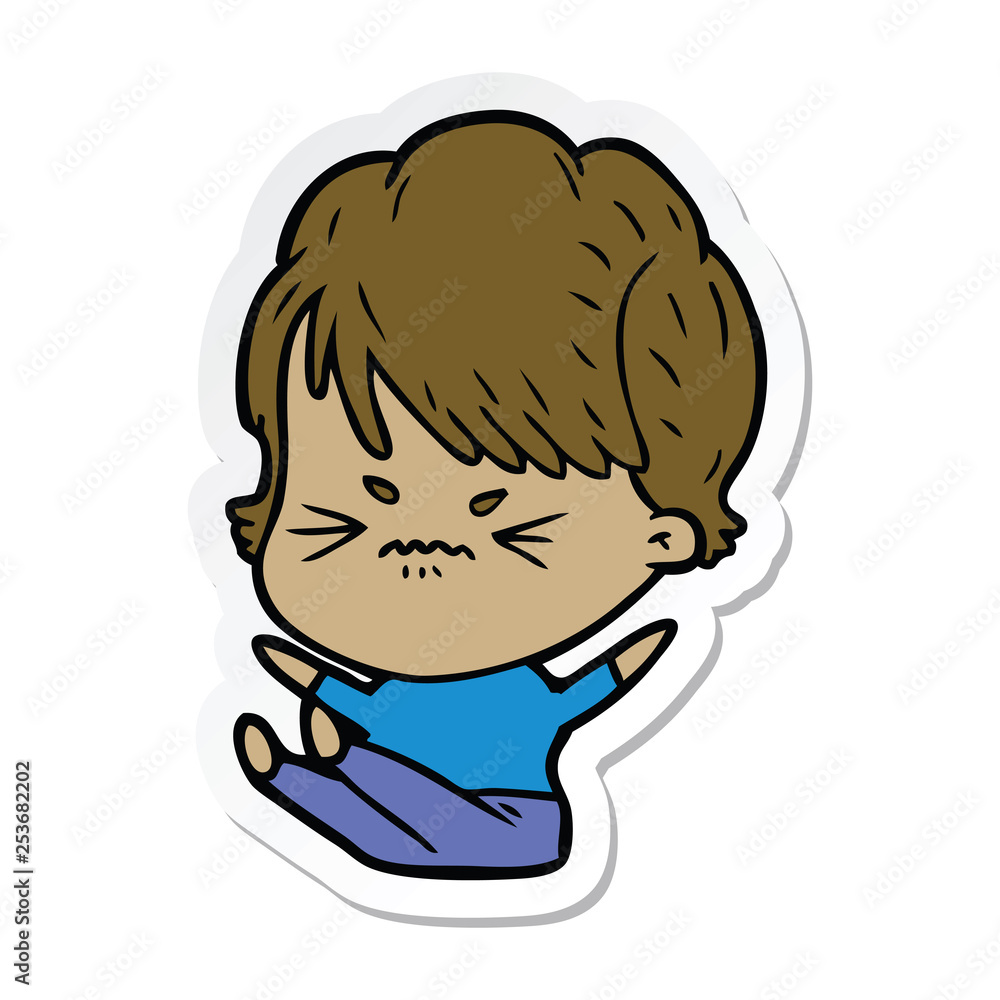 sticker of a cartoon frustrated woman sticker of a cartoon frustrated woman