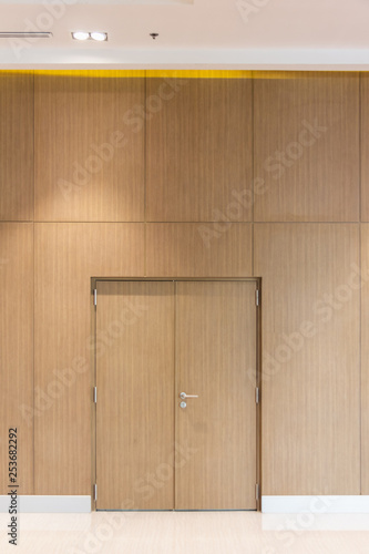 wood door entrance closed of hall in hotel