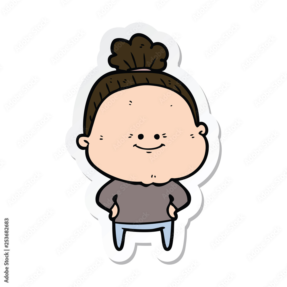sticker of a cartoon happy old woman sticker of a cartoon happy old woman