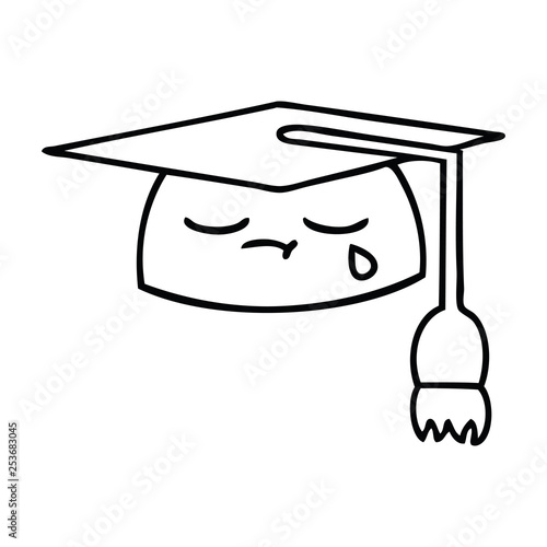 line drawing cartoon graduation hat