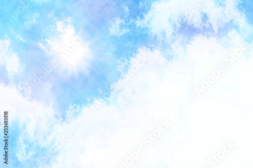水彩絵の具で描いた夏の青空と雲と太陽 Stock Illustration Adobe Stock