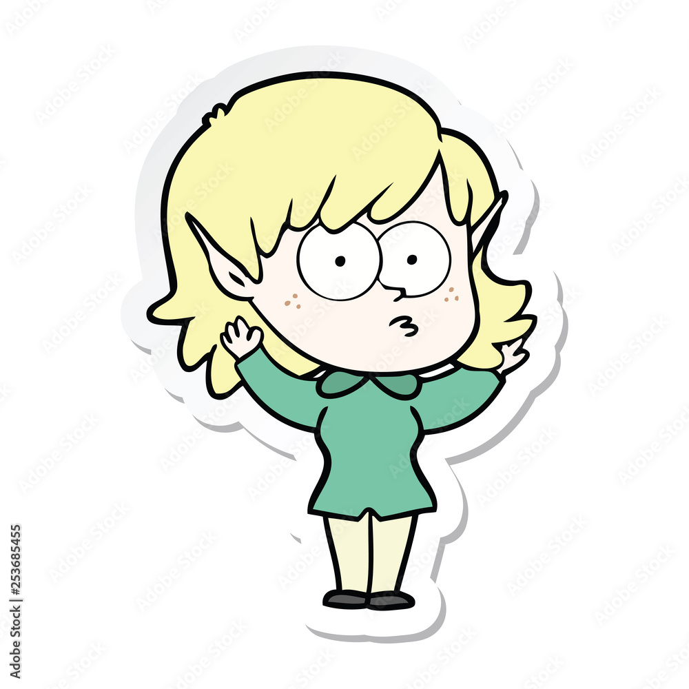 Obraz premium sticker of a cartoon elf girl staring