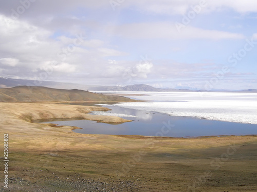 Mongolian natural landscapes surrounded by mountains and rocks