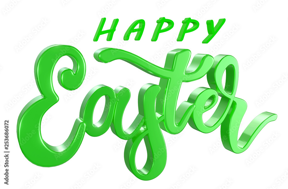3d illustration of Happy Easter, green handwritten on isolated white background 3d illustration of Happy Easter, green handwritten on isolated white background