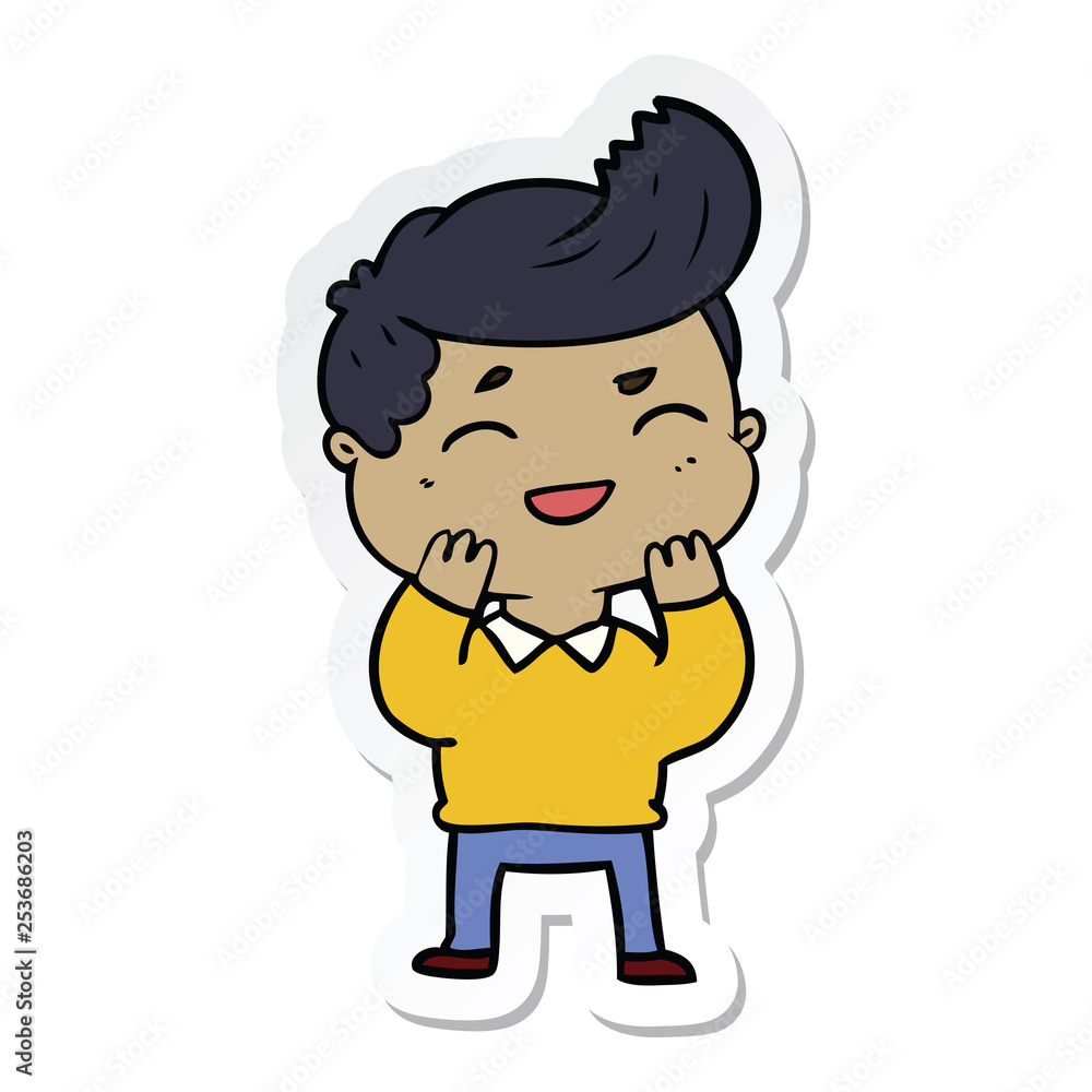 sticker of a cartoon man laughing