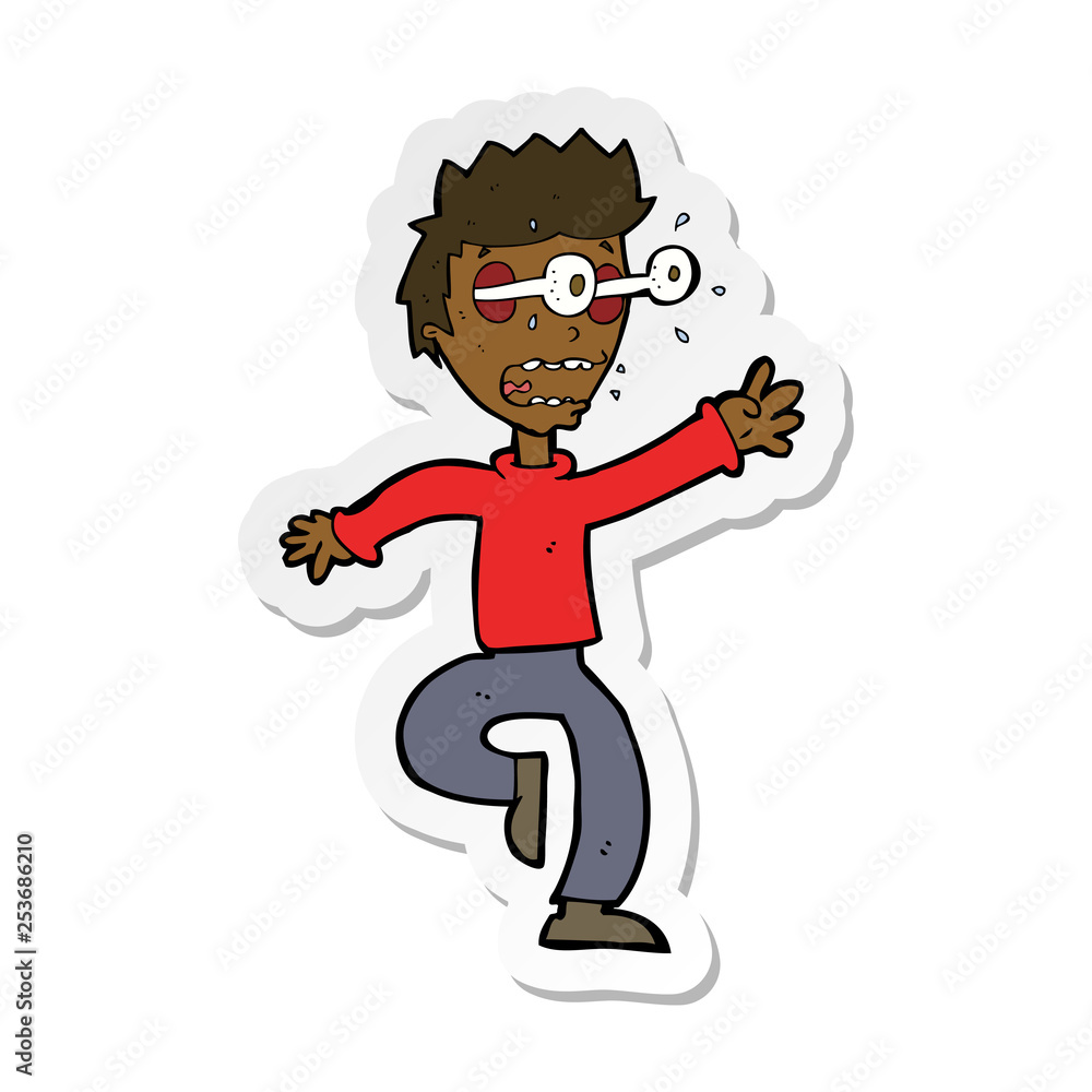 sticker of a cartoon terrified man with eyes popping out sticker of a cartoon terrified man with eyes popping out