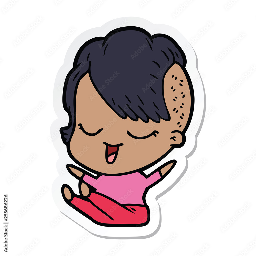 sticker of a happy cartoon girl sticker of a happy cartoon girl
