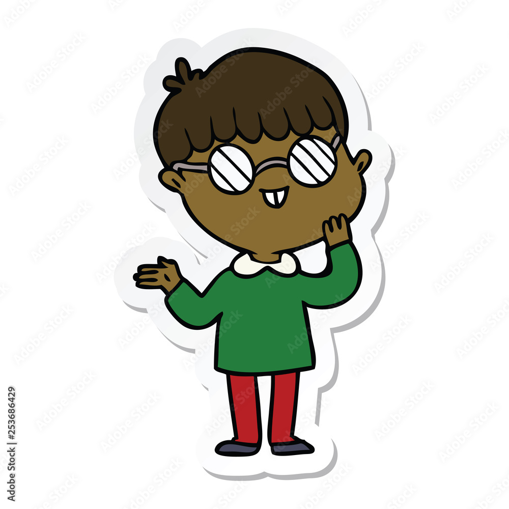 sticker of a cartoon boy wearing spectacles sticker of a cartoon boy wearing spectacles
