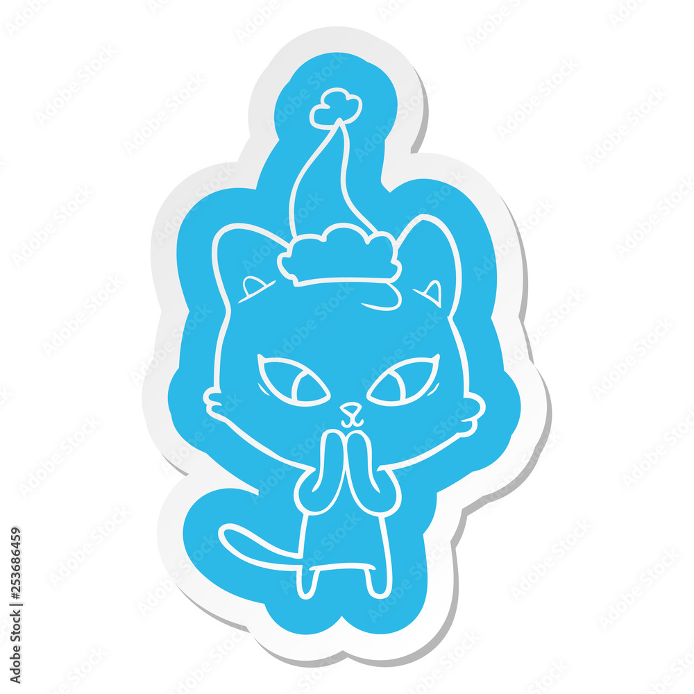 cute cartoon sticker of a cat wearing santa hat cute cartoon sticker of a cat wearing santa hat